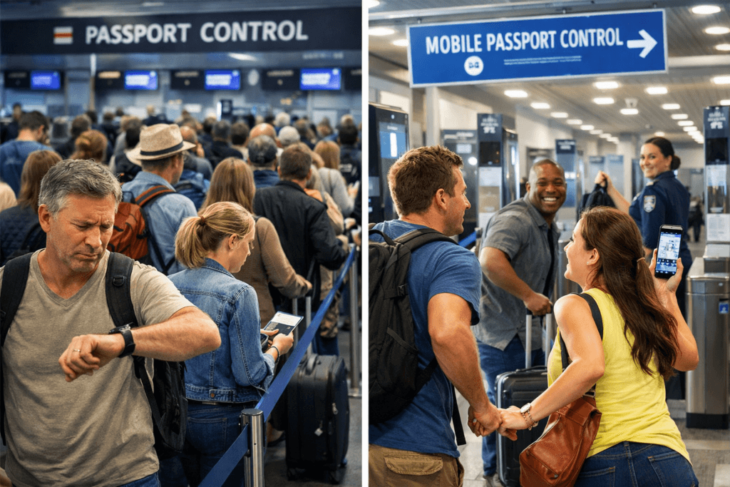 Kolejki na lotnisku w USA vs szybka odprawa Mobile Passport Control