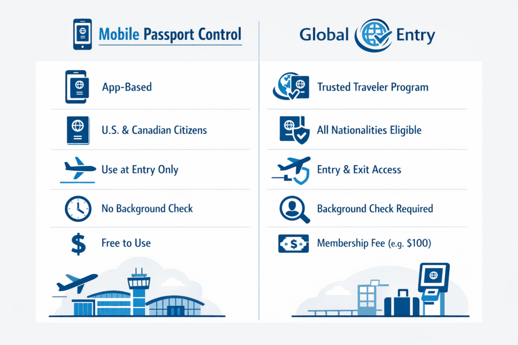 Mobile Passport Control vs Global Entry – porównanie programów odprawy USA