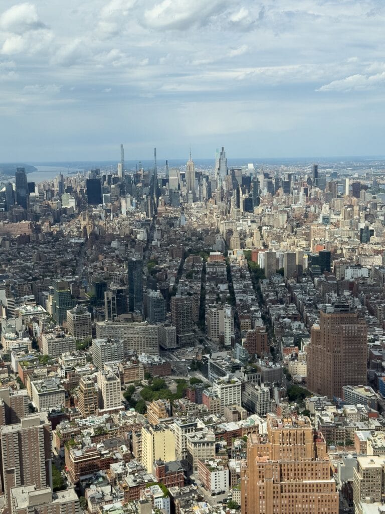 Panorama Downtown Manhattanu z One World Observatory w Nowym Jorku