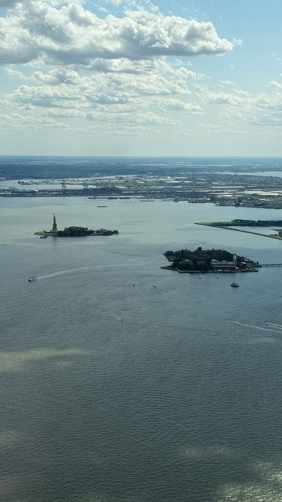 Widok na Statuę Wolności z One World Observatory w Nowym Jorku